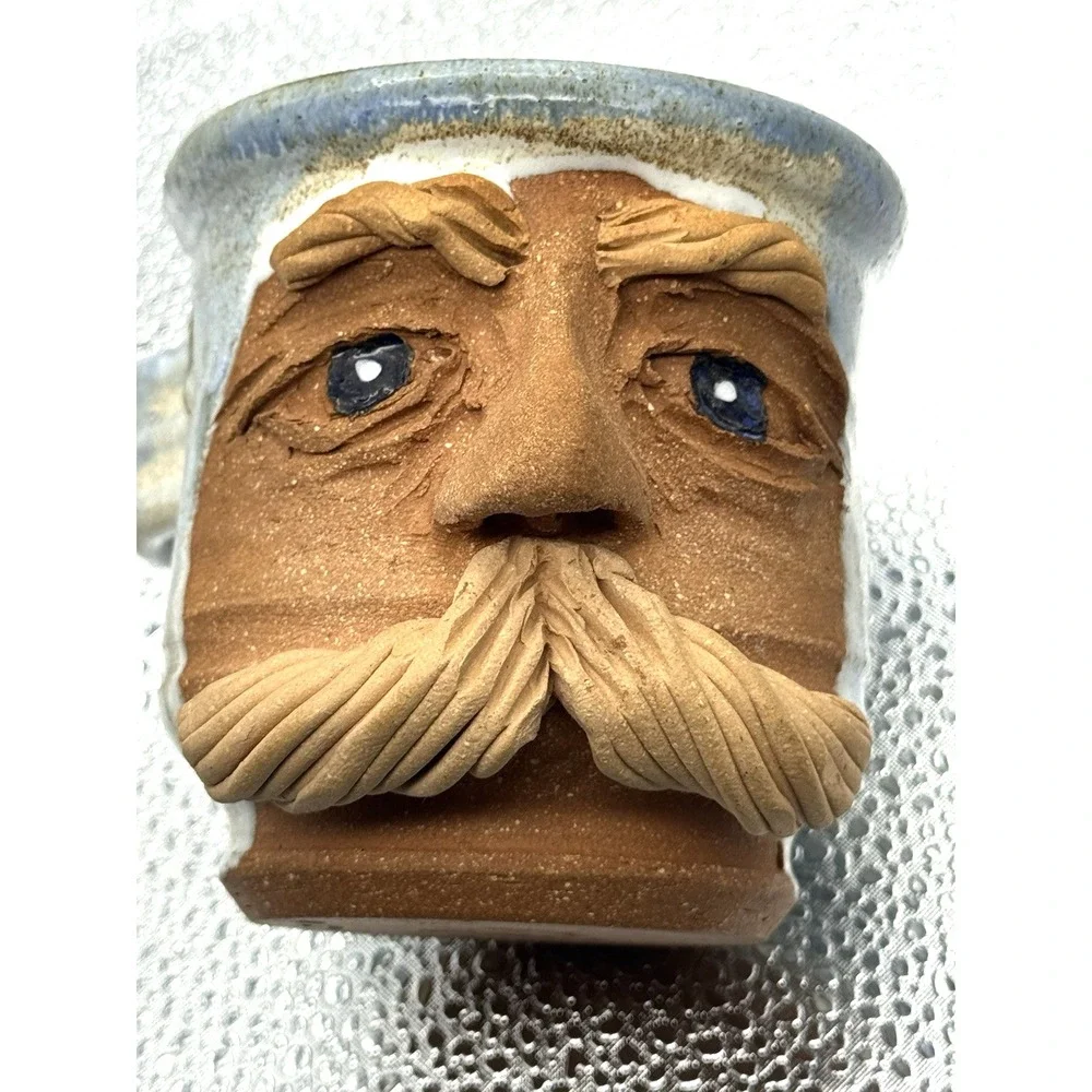 Vtg Face Mug Shaving Lather Cup Mustache Pottery Ceramic Art Park 99 Studio Sign